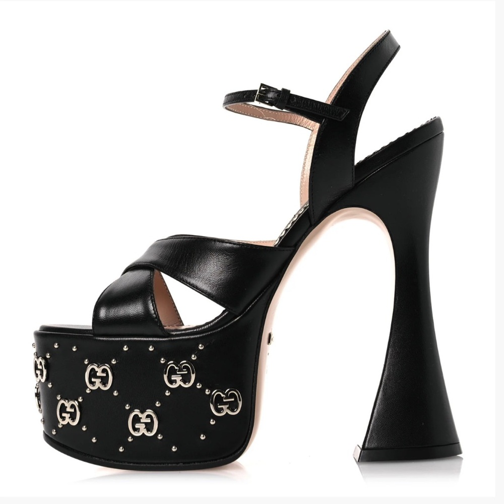 Authentic Gucci Malaga Kid Interlock Black Leather Platform - Picture 2 of 16